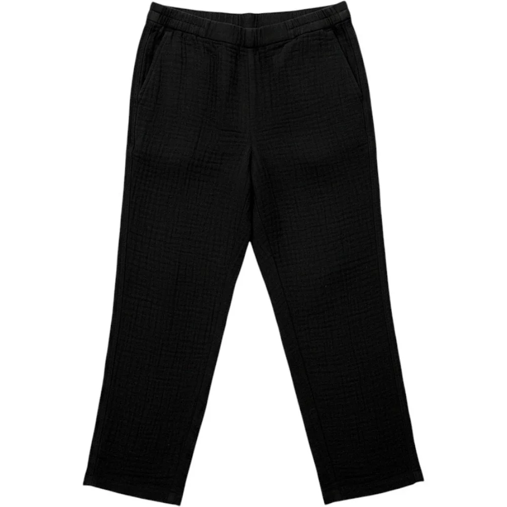Grizas Black Textured Viscose Wool Blend Elastic Waist Pants L Lagenlook Gauzy